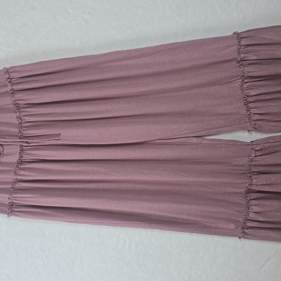ASVIVID Tiered Ruffle Wide Leg Boho Palazzo Ruffle Trim Lounge Pants Mauve Sz.M - Picture 5 of 13